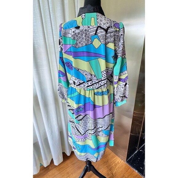 Vintage 80s dress, bold purple, lavender, teal, blue Memphis-Milano style - Picture 4 of 9